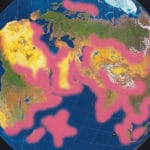 Красным обозначены образующиеся зоны очагов будущих катастроф доходящих до кембрийских плит. Примерно 2012 год. Цунами в индийском океане, землетрясения по побережьям и т.д. 17.09.07