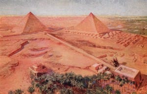 Пирамиды и Сфинкс в Гизе в эпоху Древнего царства. Реконструкция.